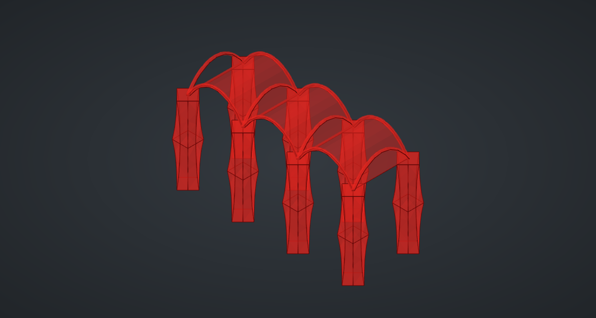 The red preview of the columns and vaults