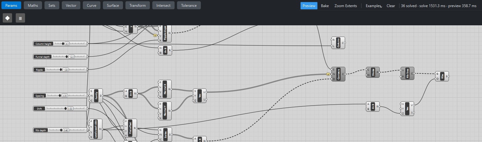 The tri-axial grid-shell definition on the canvas