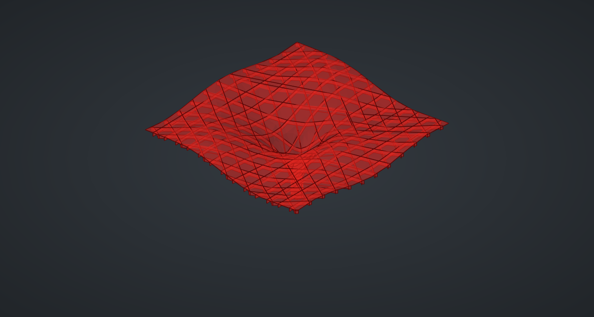 The red preview of the grid-shell