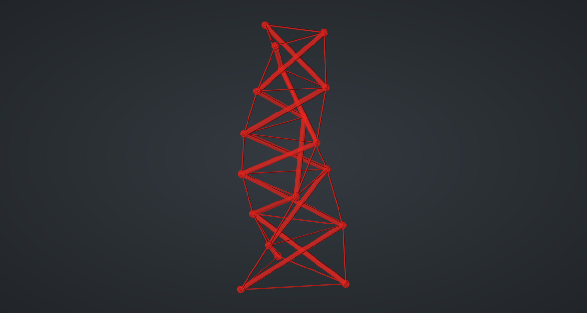 The red preview of the tensegrity tower