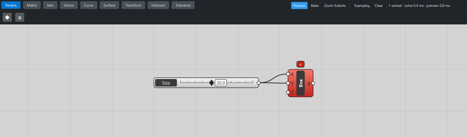 A Center Box in red with an error badge after its height was set to a negative value