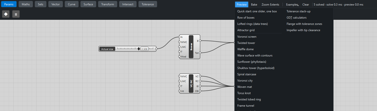 The Examples menu on the canvas toolbar