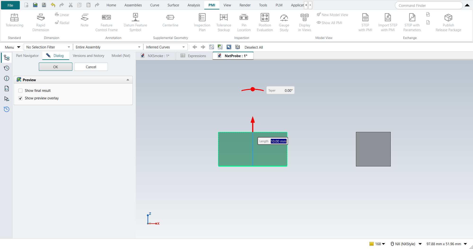 A Pad in edit with Nxt on: FreeCAD’s drag handles