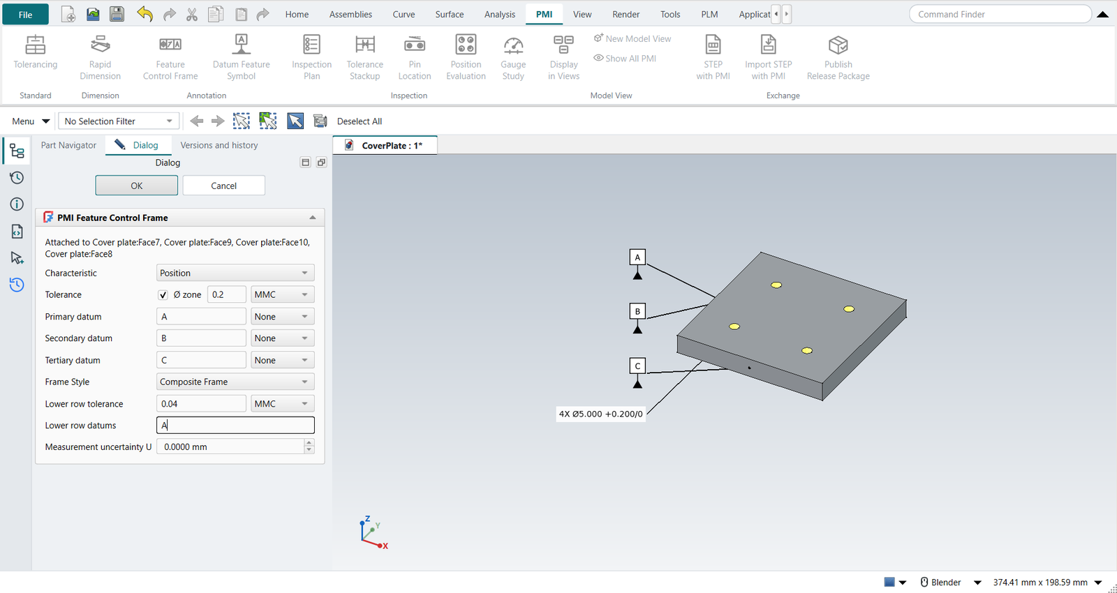 The Feature Control Frame dialog with the lower row