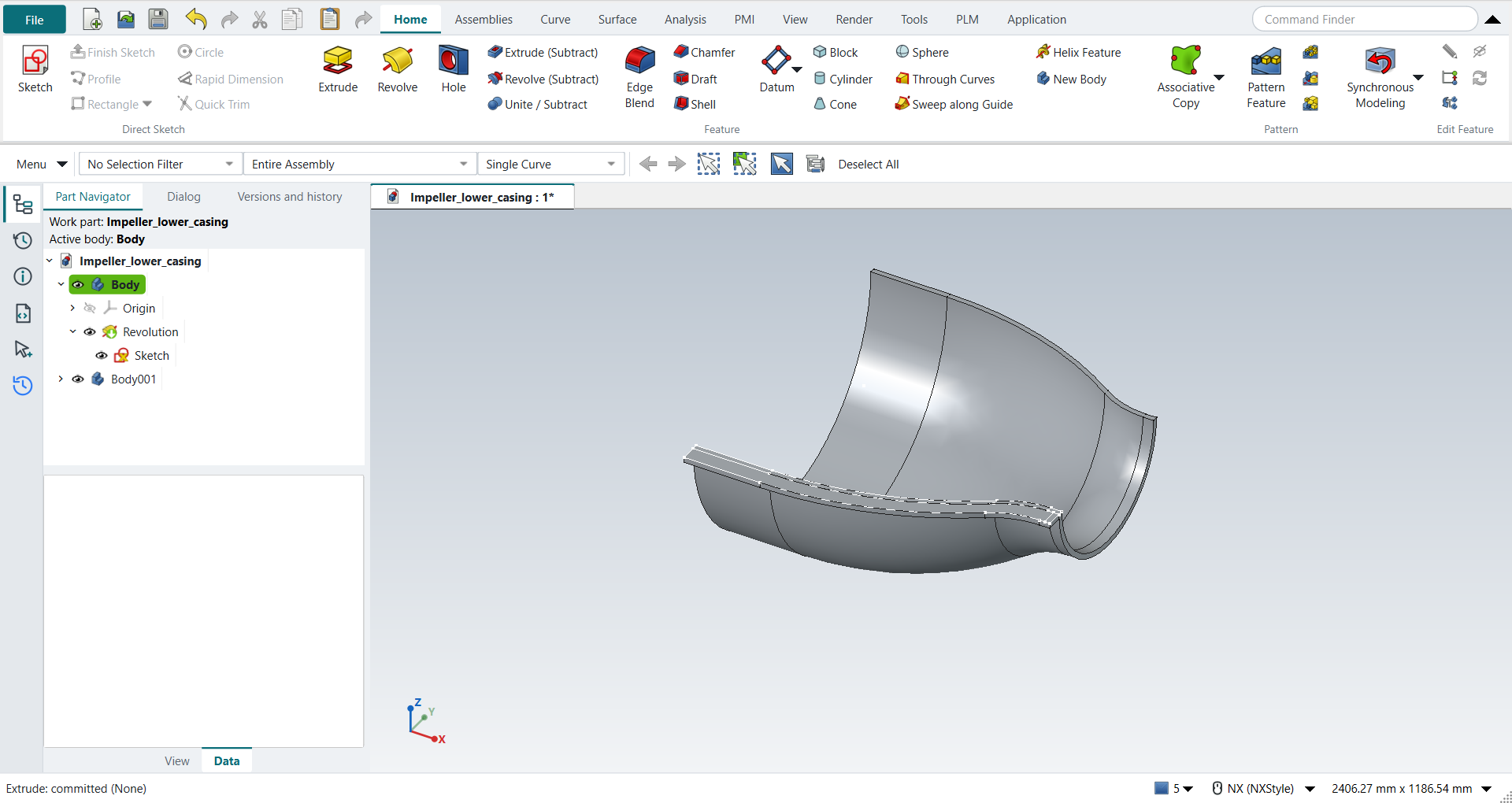 The edge extruded down from the sketch plane