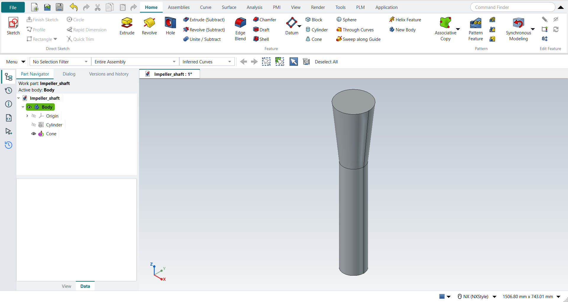 The cone united with the top of the cylinder