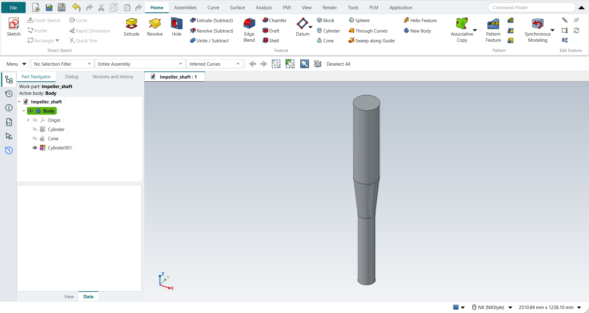 The finished shaft: cylinder