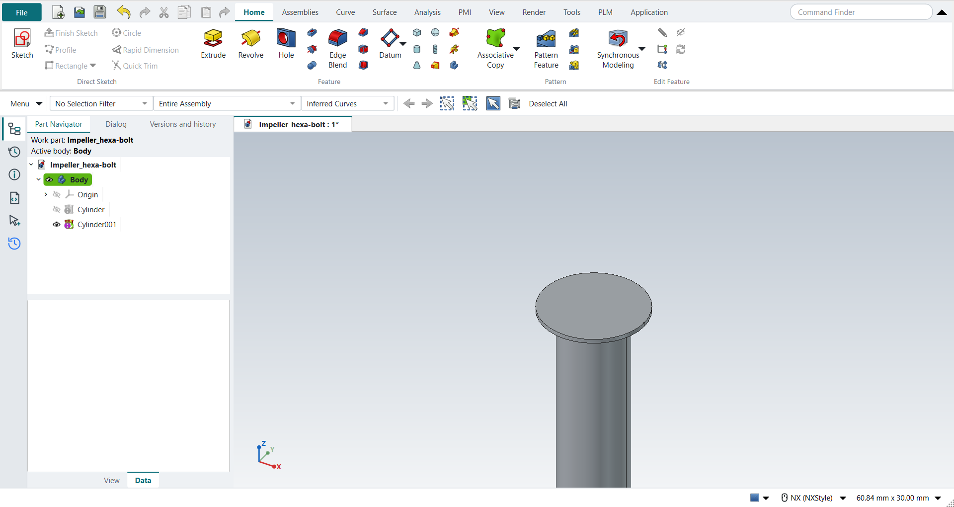 The shank with the thin step cylinder on top