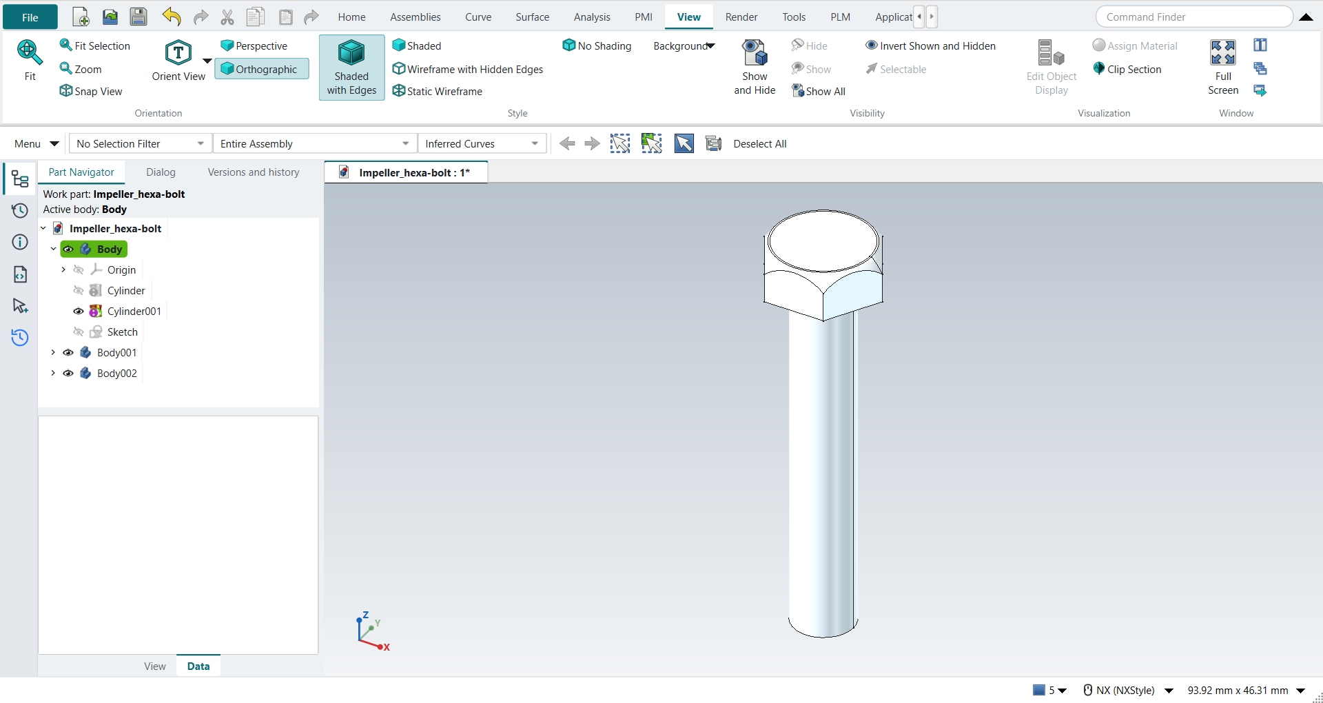 The screw with its head rounded by the sphere