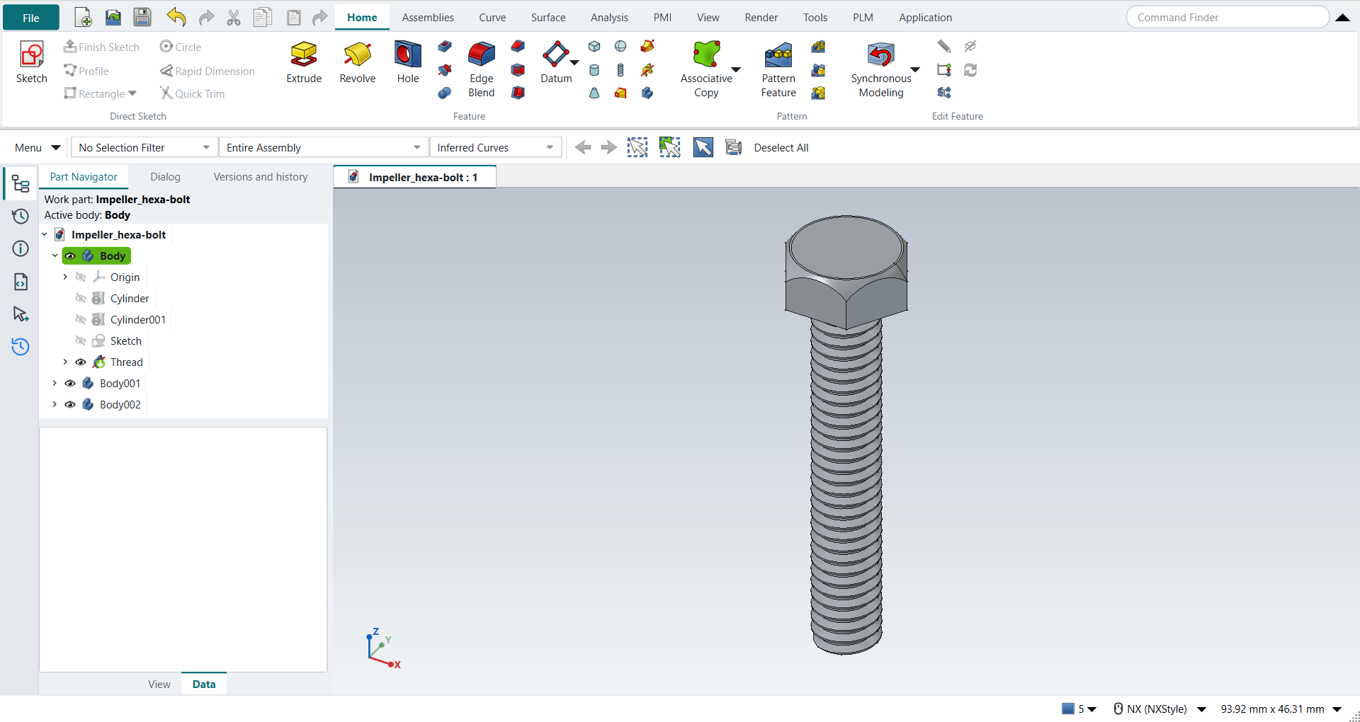 The finished screw with its thread