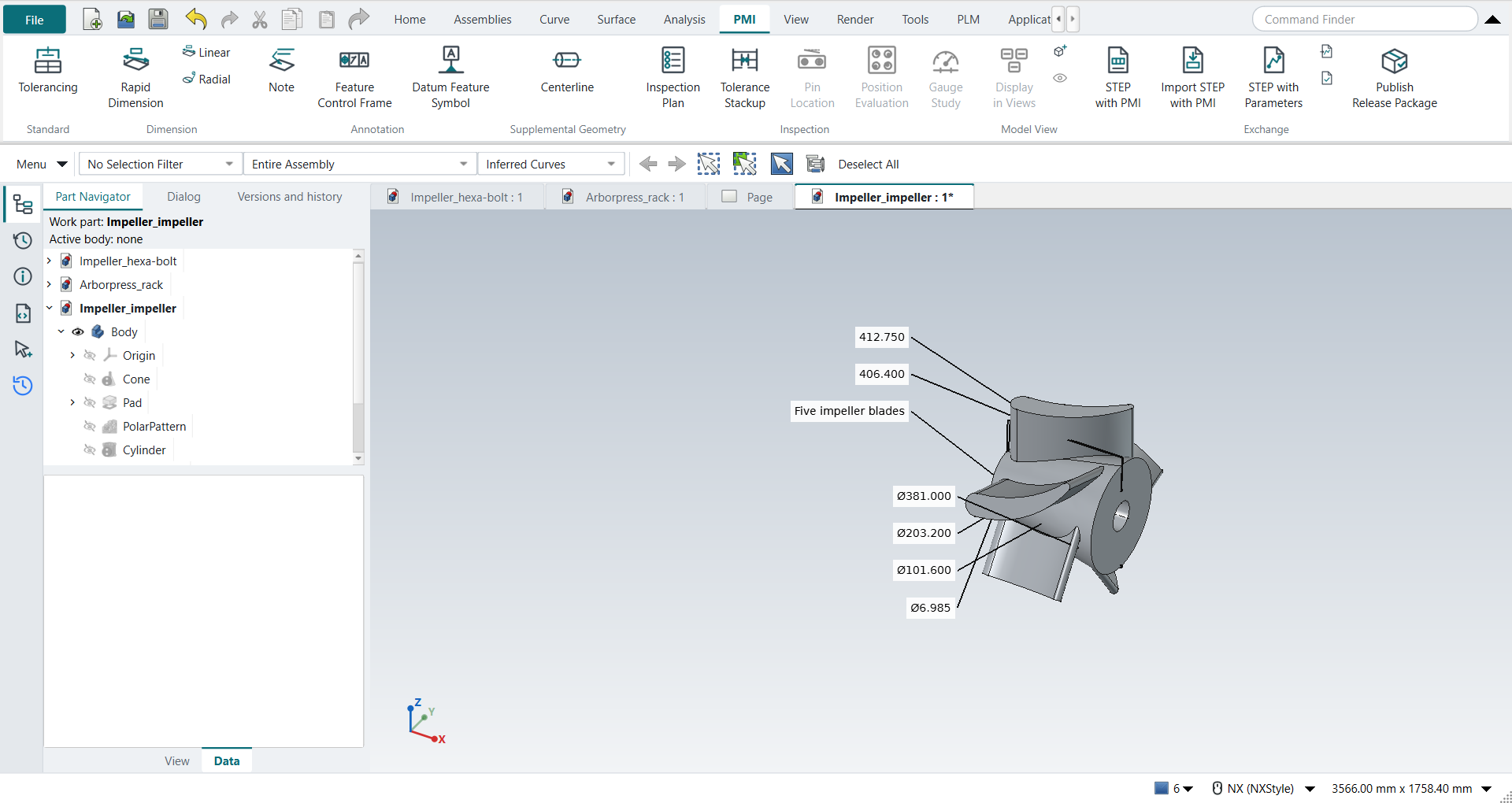 The impeller with its PMI: the lengths