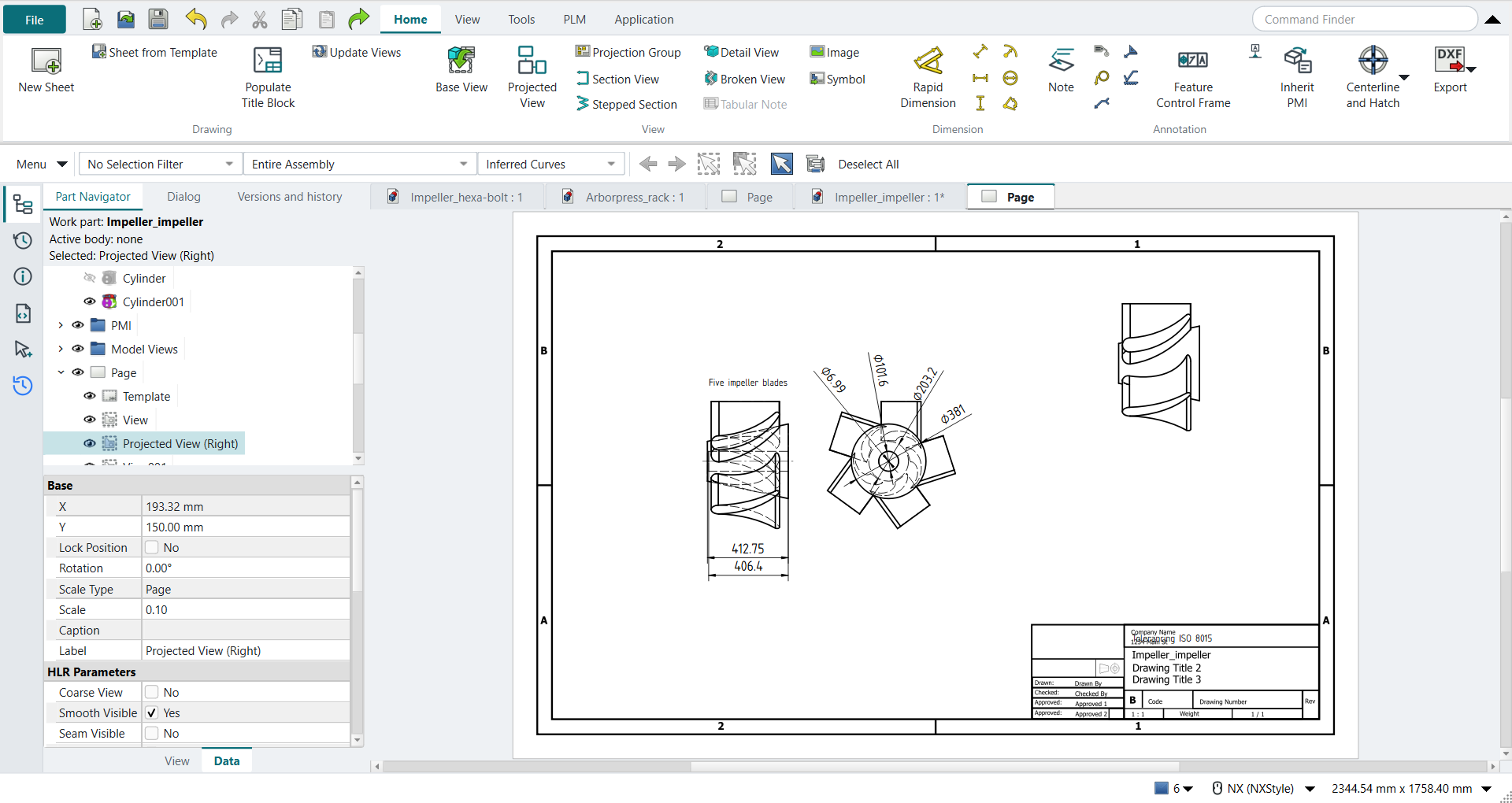 The impeller’s drawing: the lengths