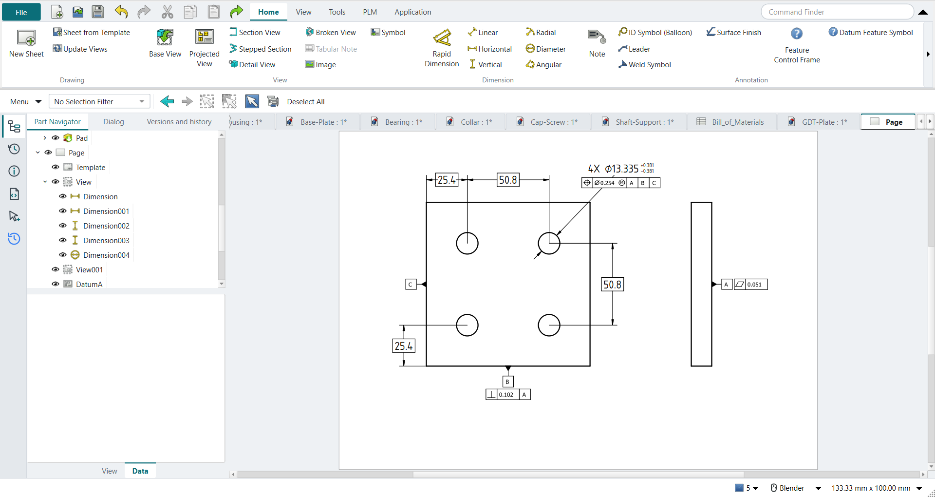 GD&T plate drawing: datums A