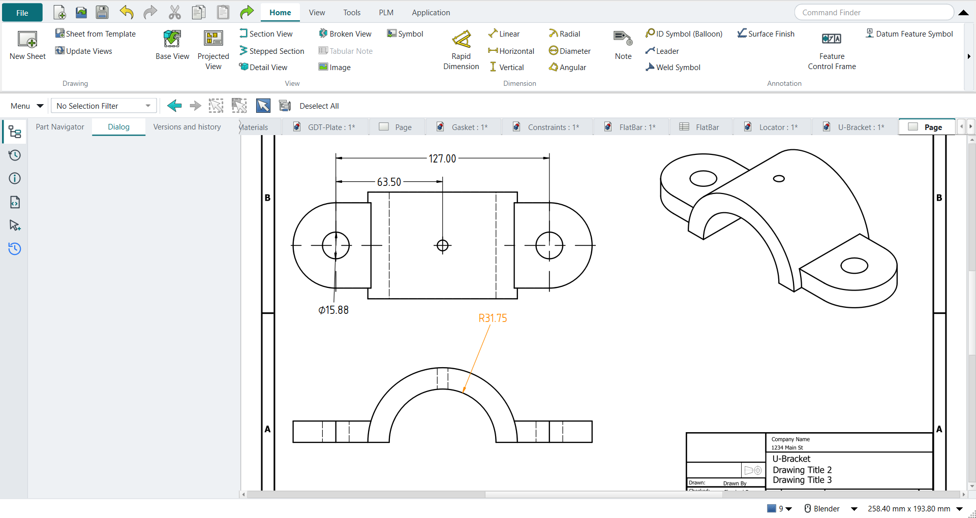 The U-Bracket drawing on a B sheet: front