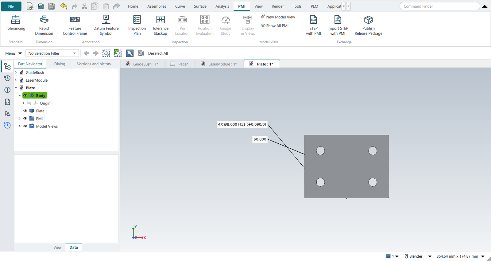 The Top model view: the hole size and the width