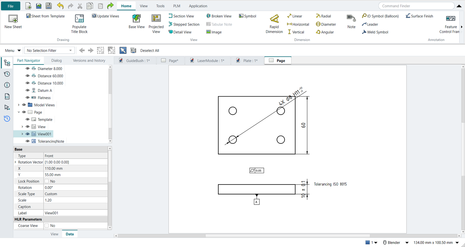 The drawing: each view with its model view’s PMI