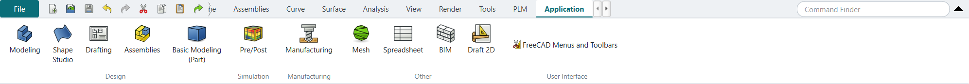 Application tab with the NX applications