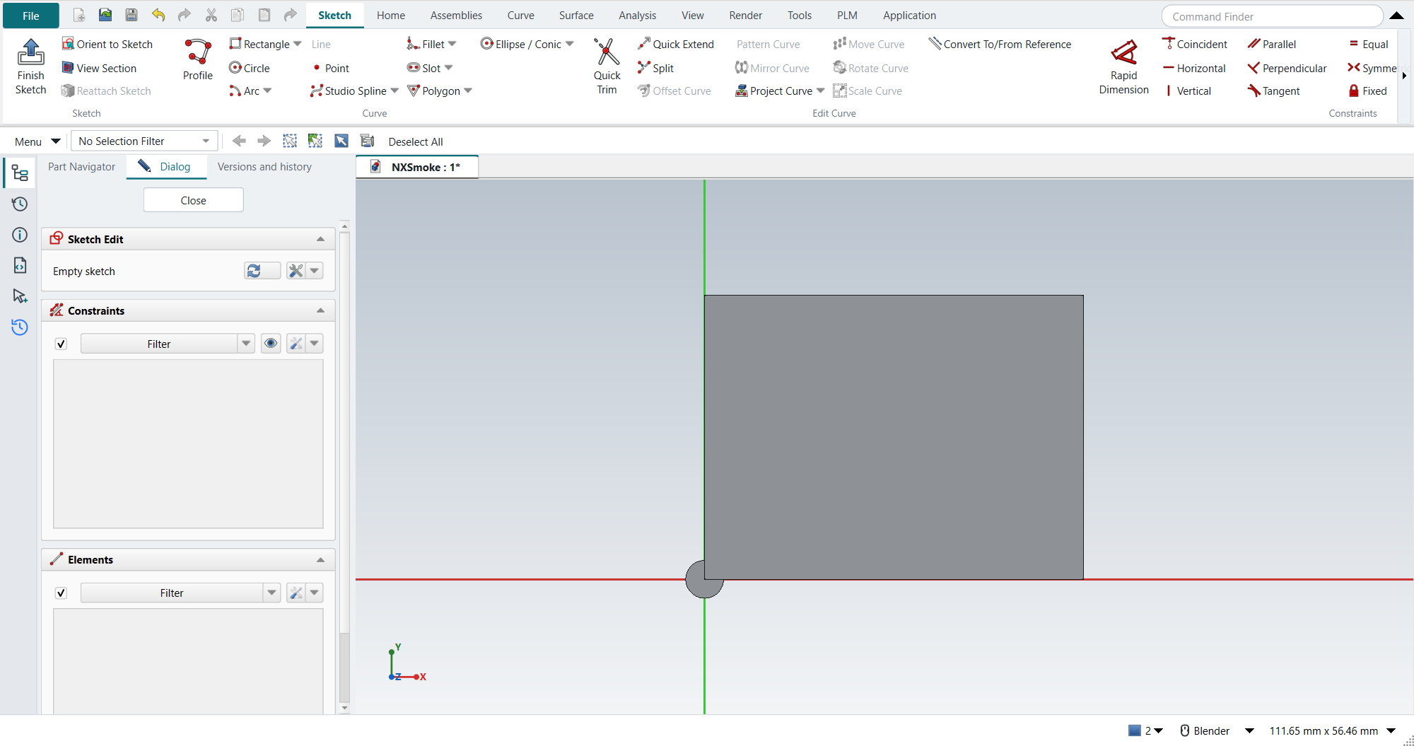 The Sketch tab while a sketch is edited