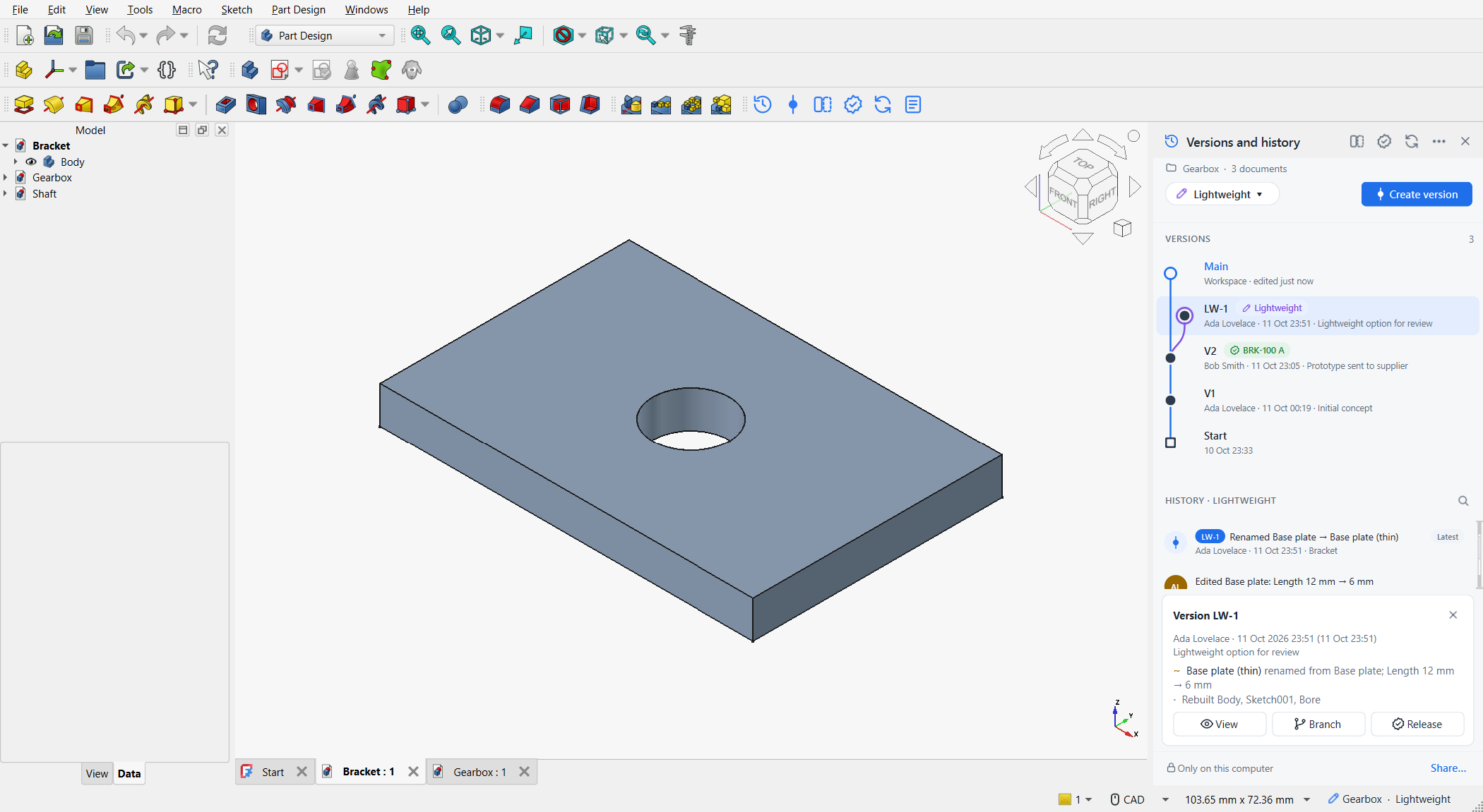 The panel while working in the Lightweight workspace
