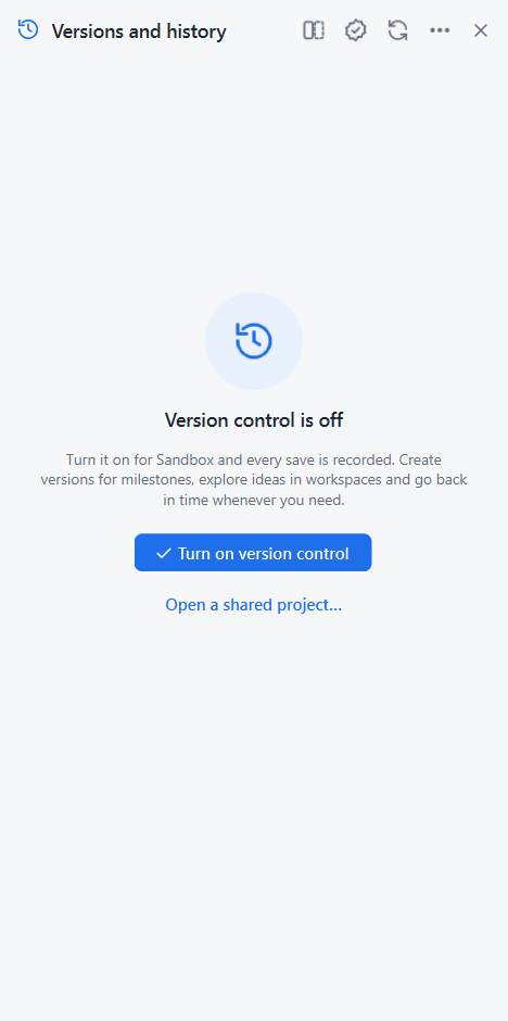 The panel when version control is off