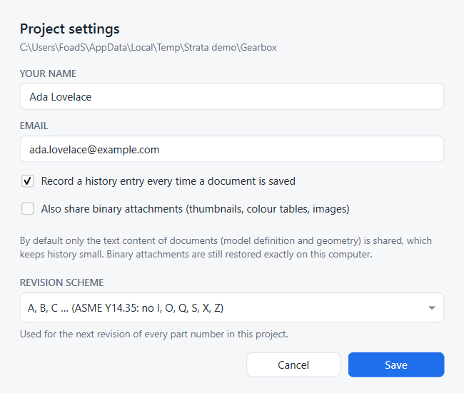 Project settings
