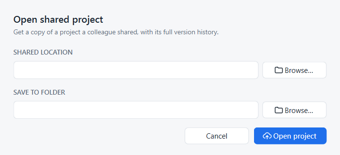 The Open shared project dialog